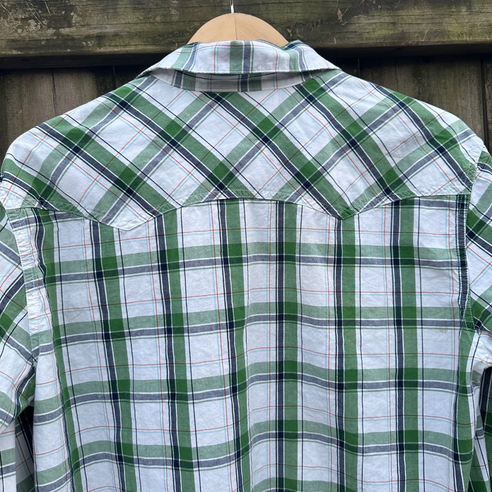 Aeropostale Plaid Western Pearl Snap Long Sleeve Shirt Green Sz Medium Retro Y2K - Picture 6 of 8